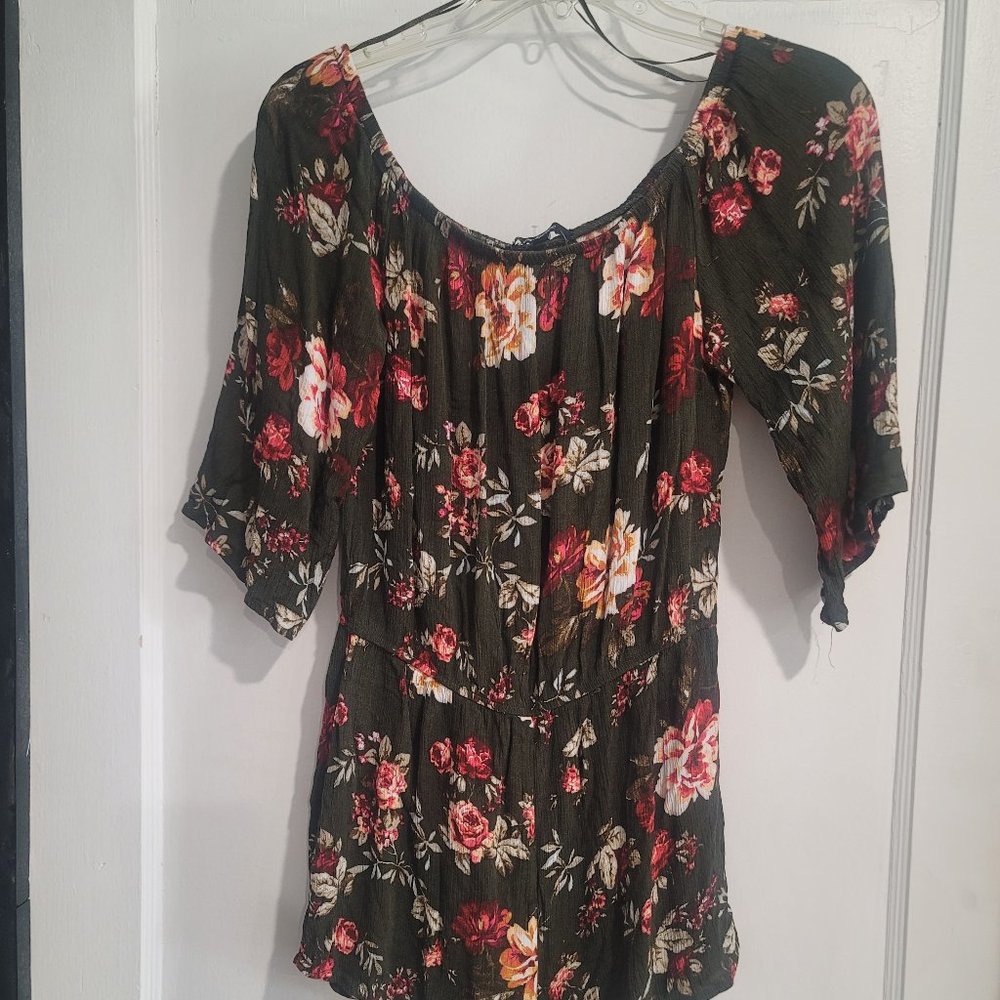 Green Floral Short One Piece Romper